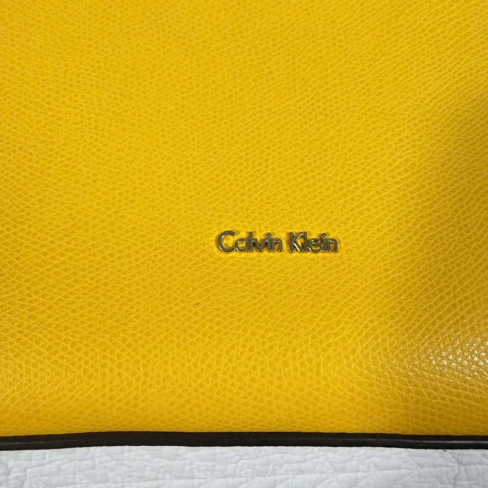 Calvin Klein Satchel Handbag Womens Yellow Designer Faux Leather Tassel EUC